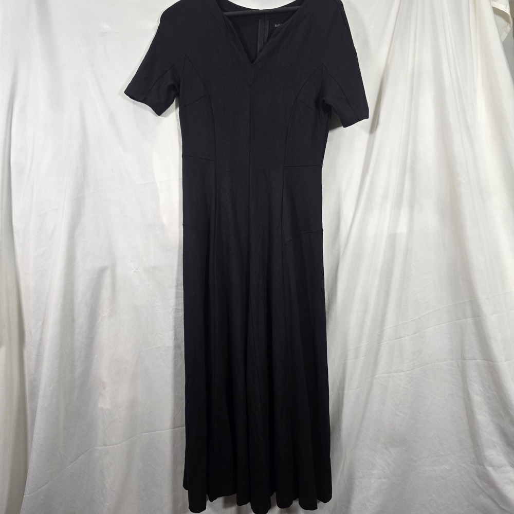 Soft Surroundings Petite 10P Maxi Dress Black Short Sleeve Stretch V-Neck‎ LBD